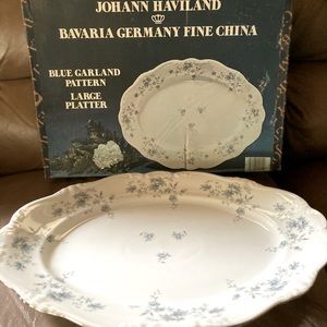14" Oval Serving Platter Blue Garland (Bavarian Backstamp) by JOHANN HAVILAND